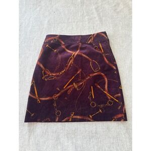 Talbots Corduroy Skirt Equestrian Horse Riding Print maroon‎ Size 2